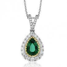 Simon G. Color Pendant 18k Gold (White, Yellow) 0.72 ct Emerald 0.28 ct Diamond - MP1875-18K-S