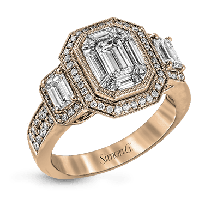 Simon G. 1.01 ctw Halo 18k Rose Gold Emerald Cut Engagement Ring - LP1996-R-18K