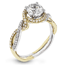 Simon G. Criss Cross 18k Two Tone Gold Round Cut Engagement Ring - MR2708-2T-18KS