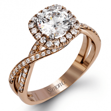 Simon G. Criss Cross 18k Rose Gold Round Cut Engagement Ring - MR1394-A-R-18KS