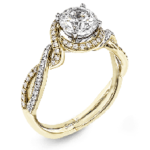 Simon G. Criss Cross 18k Yellow Gold Round Cut Engagement Ring - MR2708-Y-18KS