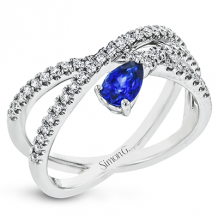 Simon G. Color Ring 18k Gold (White) 0.46 ct Sapphire 0.35 ct Diamond - LR2366-A-18K-S