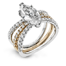 Simon G. 0.77 ctw Bridal Set 18k Two Tone Gold Marquise Cut Engagement Ring - LR1083-MQ-WR-18KSET