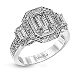 Simon G. 1.01 ctw Halo 18k White Gold Emerald Cut Engagement Ring - LP1996-W-18K photo