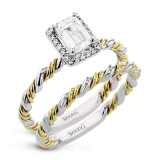 Simon G. Bridal Set 18k Two Tone Gold Emerald Cut Engagement Ring - LR2796-2T-18KSET photo
